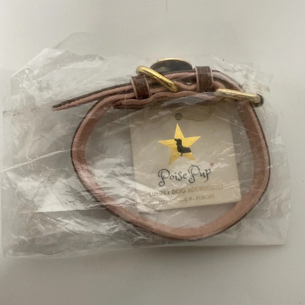 Poise Pup Bella Rose Brown Pink Padded Leather Dog Collar Medium Gold Hardware
